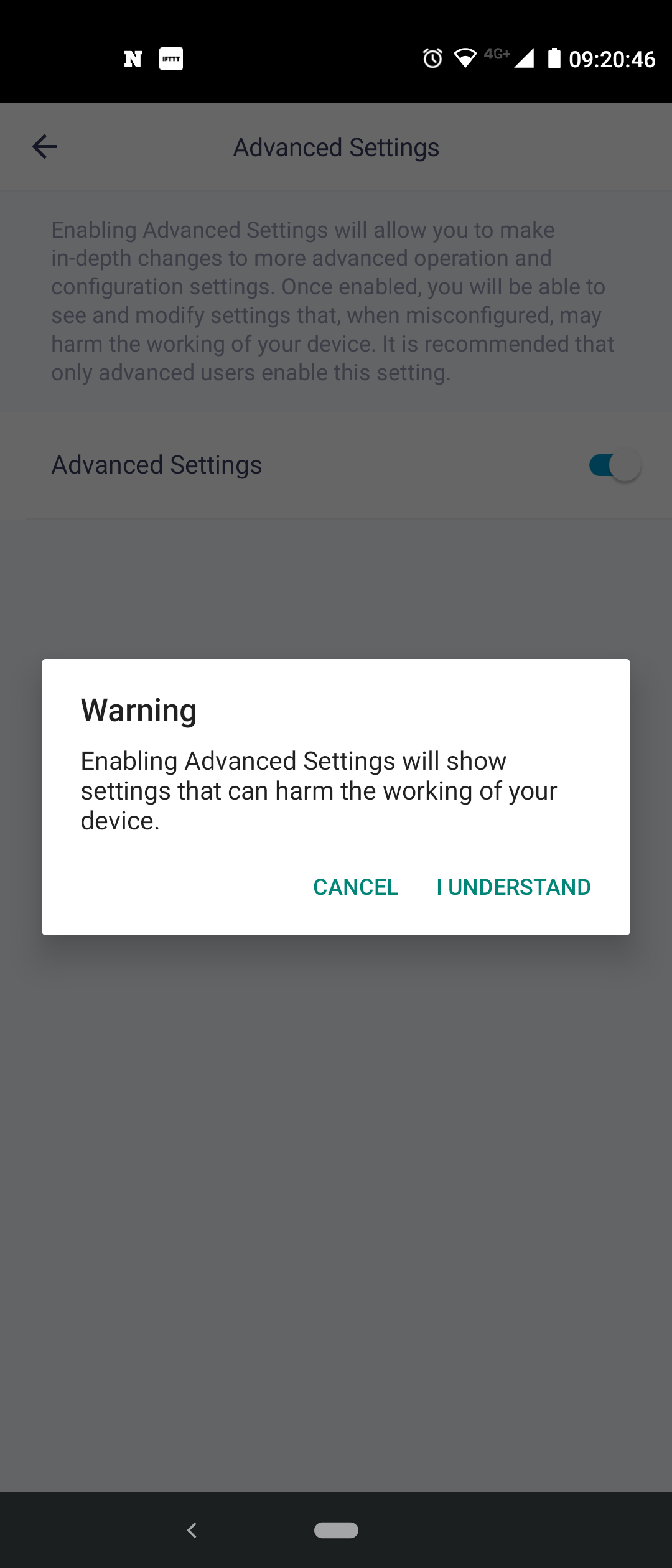 Madoka Assistant App Warning Advanced Settings Window